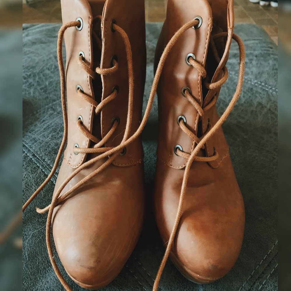 Tan Block Platform Heels